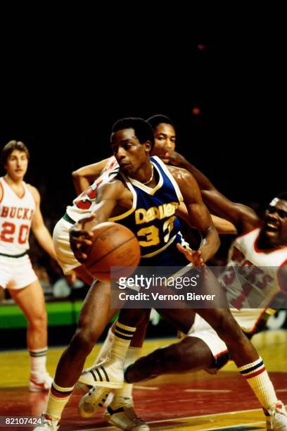 David Thompson of the Denver Nuggets moves the ball against the Milwaukee Bucks during the 1978 season at the MECCA Arena in Milwaukee, Wisconsin....
