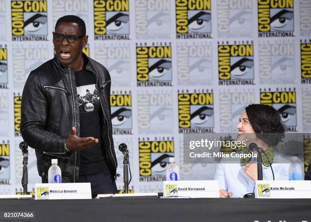 David Harewood and Katie McGrath attend the "Supergirl" special video presentation during Comic-Con International 2017 at San Diego Convention Center...