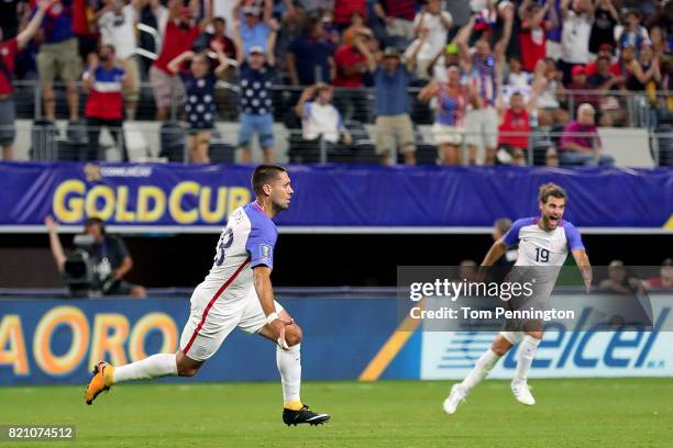 Clint Dempsey of United States celebrates with Graham Zusi of United States after scoring against Costa Rica during the 2017 CONCACAF Gold Cup...