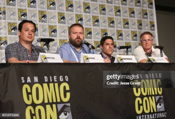 Producer David Alpert, comic book writer Robert Kirkman, filmmaker Rory Karpf and filmmaker Daniel Junge onstage during the Robert Kirkman's Secret...