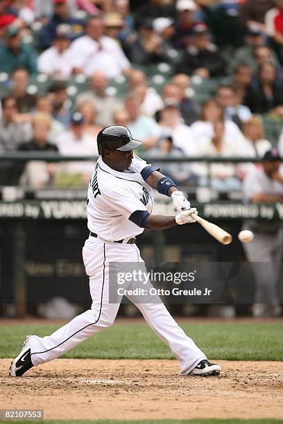 Yuniesky Betancourt of the Seattle Mariners bats during their MLB game against the Boston Red Sox on July 23, 2008 at Safeco Field in Seattle,...