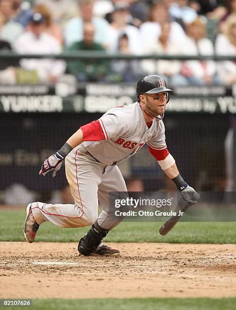 Dustin Pedroia of the Boston Red Sox bats during their MLB game against the Seattle Mariners on July 23, 2008 at Safeco Field in Seattle, Washington.