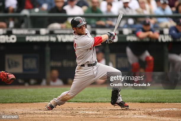 Dustin Pedroia of the Boston Red Sox bats during their MLB game against the Seattle Mariners on July 23, 2008 at Safeco Field in Seattle, Washington.