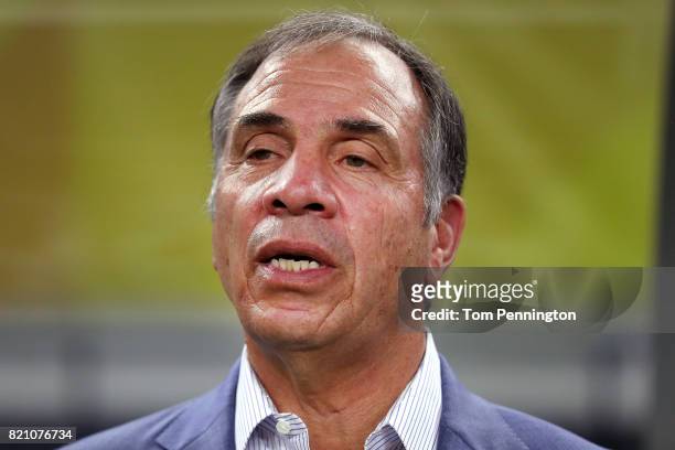 Head coach Bruce Arena of the United States prepares to take on Costa Rica during the 2017 CONCACAF Gold Cup Semifinal at AT&T Stadium on July 22,...