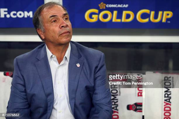 Head coach Bruce Arena of the United States prepares to take on Costa Rica during the 2017 CONCACAF Gold Cup Semifinal at AT&T Stadium on July 22,...