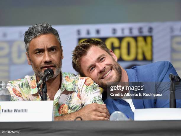 Director Taika Waititi and actor Chris Hemsworth from Marvel Studios Thor: Raganrok' at the San Diego Comic-Con International 2017 Marvel Studios...