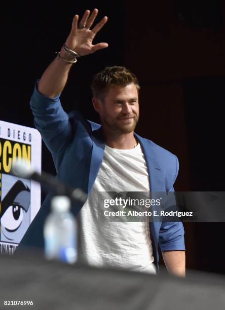 Actor Chris Hemsworth from Marvel Studios Thor: Ragnarok' at the San Diego Comic-Con International 2017 Marvel Studios Panel in Hall H on July 22,...