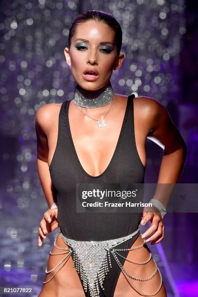 Model walks the runway at the SWIMMIAMI Minimale Animale 2018 Collection fashion show at Ora Nightclub on July 22, 2017 in Miami Beach, Florida.