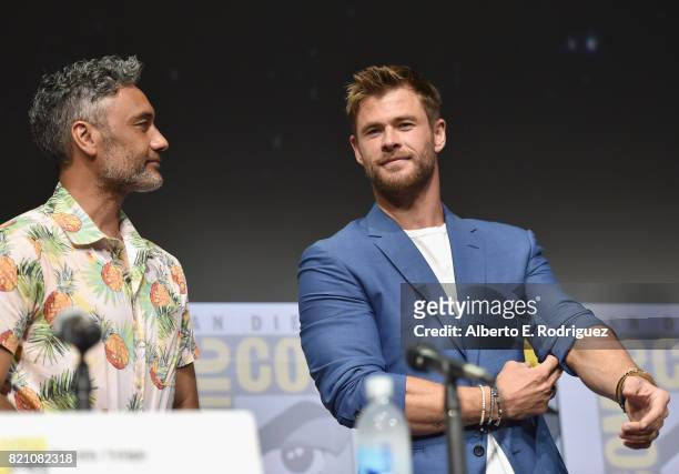 Director Taika Waititi and actor Chris Hemsworth from Marvel Studios Thor: Raganrok' at the San Diego Comic-Con International 2017 Marvel Studios...