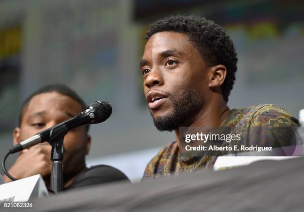 Actor Chadwick Boseman from Marvel Studios Black Panther' at the San Diego Comic-Con International 2017 Marvel Studios Panel in Hall H on July 22,...