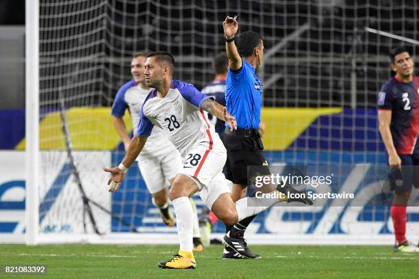 Arlington, TX United States forward Clint Dempsey celebrates with teammates after scoring a goal in the second half during a CONCACAF Gold Cup...