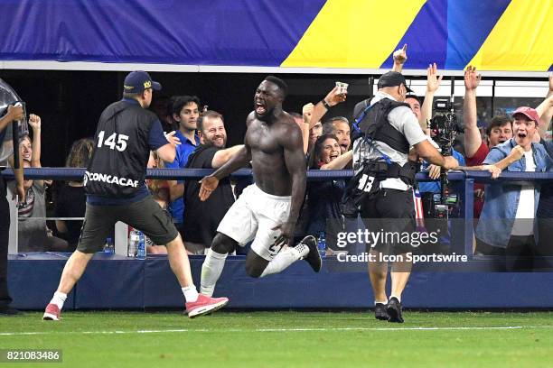 Arlington, TX United States forward Jozy Altidore celebrates with teammates after scoring a goal in the second half during a CONCACAF Gold Cup...