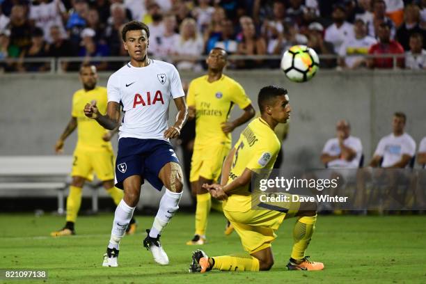 Dele Alli of Spurs and Marquinhos of PSG during the International Champions Cup match between Paris Saint Germain and Tottenham Hotspur on July 22,...