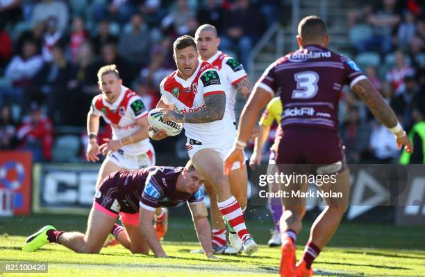 Tariq Sims of the Dragons in action during the round 20 NRL match between the St George Illawarra Dragons and the Manly Sea Eagles at WIN Stadium on...