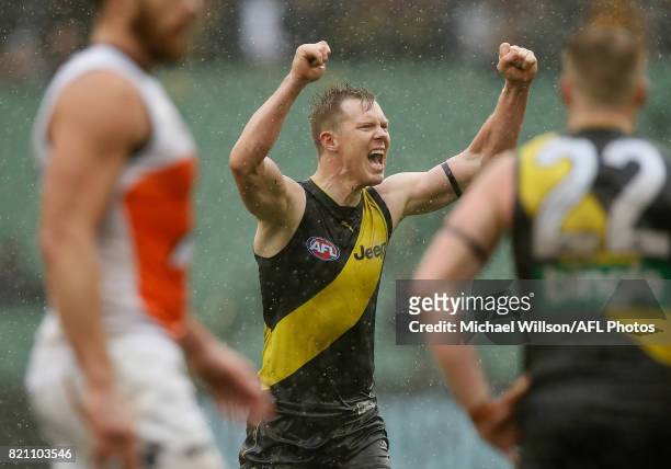Jack Riewoldt of the Tigers celebrates during the 2017 AFL round 18 match between the Richmond Tigers and the GWS Giants at the Melbourne Cricket...