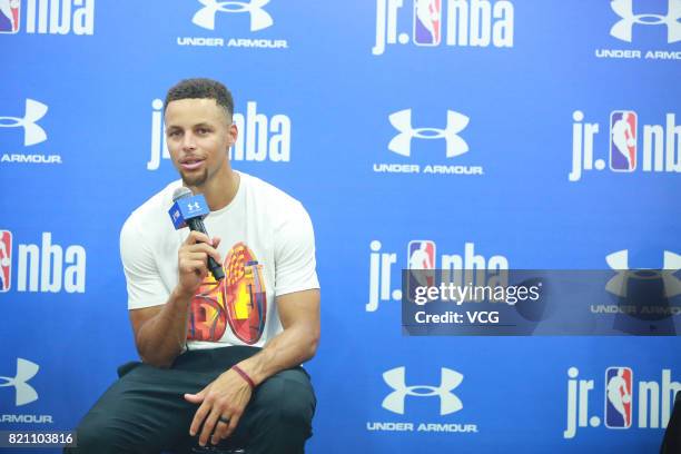 American basketball player Stephen Curry attends an activity at Imperial Ancestral Temple during his visit in Beijing on July 22, 2017 in Beijing,...