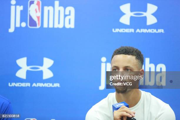 American basketball player Stephen Curry attends an activity at Imperial Ancestral Temple during his visit in Beijing on July 22, 2017 in Beijing,...