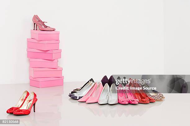 collection of high heeled shoes - shoe boxes stock pictures, royalty-free photos & images