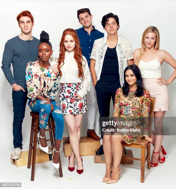 Actor KJ Apa, Ashleigh Murray, Madelaine Petsch, Casey Cott, Cole Sprouse, Camila Mendes, and Lili Reinhart from CW's 'Riverdale' pose for a portrait...