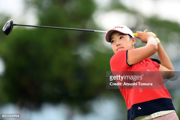 Hibiki Kitamura of Japan hits her tee shot on the 15th hole during the final round of the Century 21 Ladies Golf Tournament 2017 at the Seta Golf...