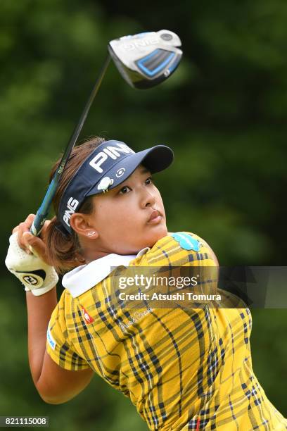 Ai Suzuki of Japan hits her tee shot on the 2nd hole during the final round of the Century 21 Ladies Golf Tournament 2017 at the Seta Golf Course on...