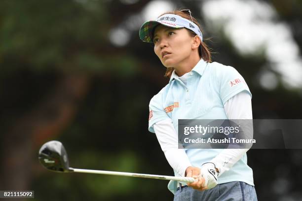 Teresa Lu of Taiwan hits her tee shot on the 5th hole during the final round of the Century 21 Ladies Golf Tournament 2017 at the Seta Golf Course on...