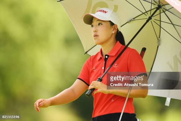 Hibiki Kitamura of Japan looks on during the final round of the Century 21 Ladies Golf Tournament 2017 at the Seta Golf Course on July 23, 2017 in...