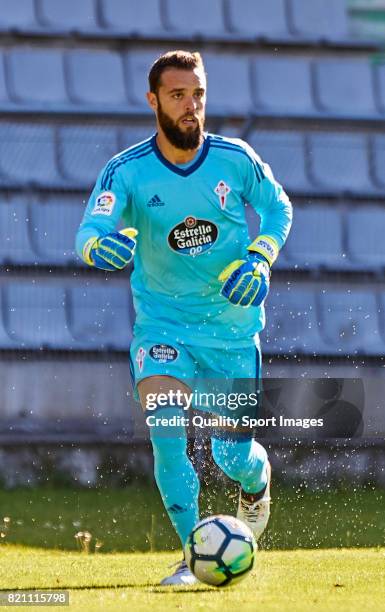 Sergio Alvarez of Celta de Vigo runs with the ball during the pre-season friendly match between Celta de Vigo and Sporting de Gijon at A Malata...