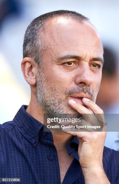 Javier Gutierrez looks on prior to the pre-season friendly match between Celta de Vigo and Sporting de Gijon at A Malata Stadium on July 22, 2017 in...