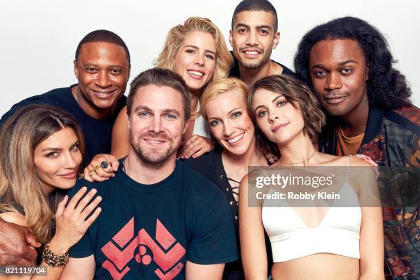 Actors Juliana Harkavy, David Ramsey, Stephen Amell, Emily Bett Rickards, Katie Cassidy, Rick Gonzalez, Willa Holland and Echo Kellum from CW's...