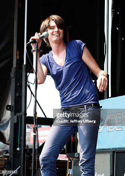William Beckett of The Academy Is performs on the Vans Warped Tour at Raceway Park on July 28, 2008 in Englishtown, New Jersey.