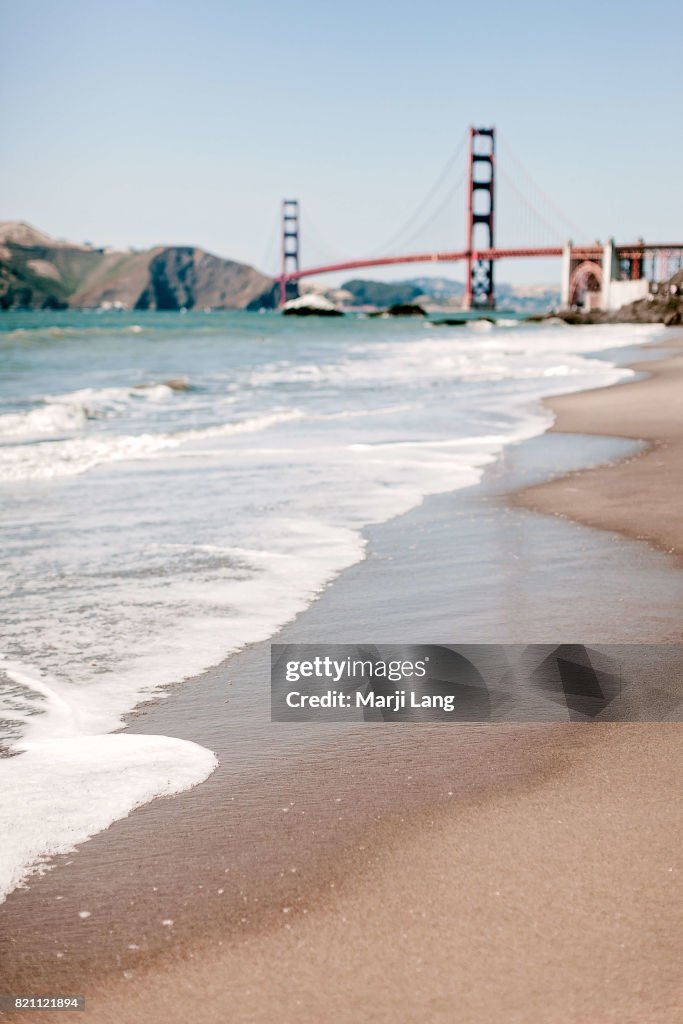 The Golden Gate Bridge from Baker beach. San Francisco,...