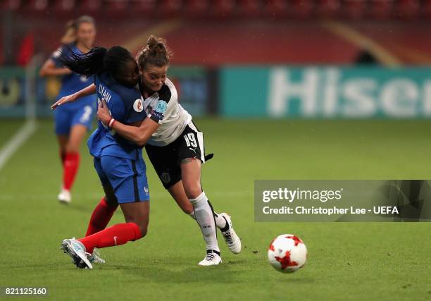 Kadidiatou Diani of France battles with Verena Aschauer of Austria during the UEFA Women's Euro 2017 Group C match between France and Austria at...