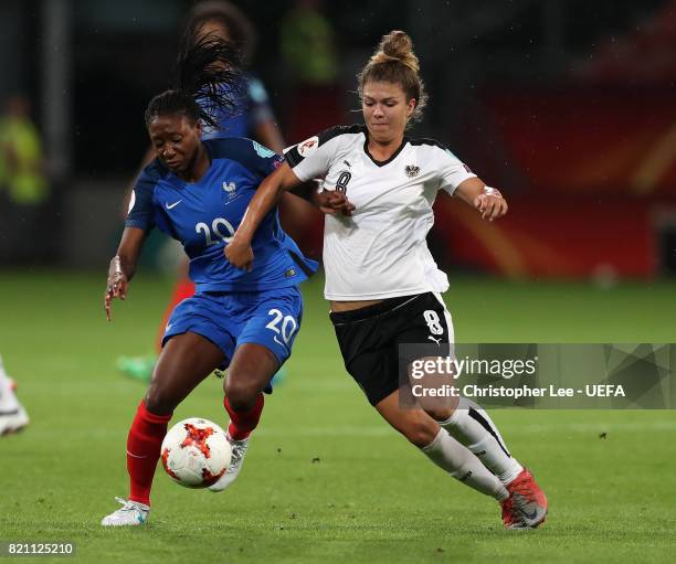 Kadidiatou Diani of France battles with Nadine Prohaska of Austria during the UEFA Women's Euro 2017 Group C match between France and Austria at...