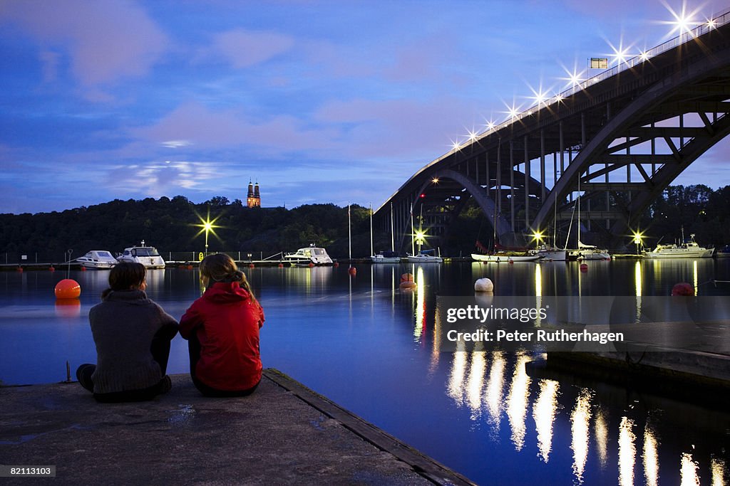 Vasterbron by night Stockholm Sweden.
