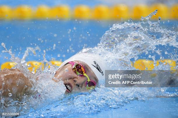 China's Zhang Yuhan competes in a women's 400m freestyle heat during the swimming competition at the 2017 FINA World Championships in Budapest, on...