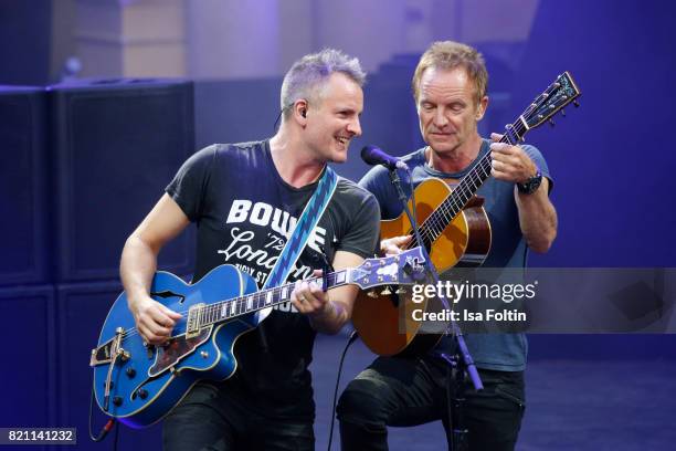 Sting and his son Joe Sumner perform on stage during the Thurn & Taxis Castle Festival 2017 on July 22, 2017 in Regensburg, Germany.