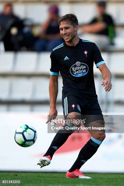 Andrew Hjulsager of Celta de Vigo in action during the pre-season friendly match between Celta de Vigo and Racing de Ferrol at A Malata Stadium on...