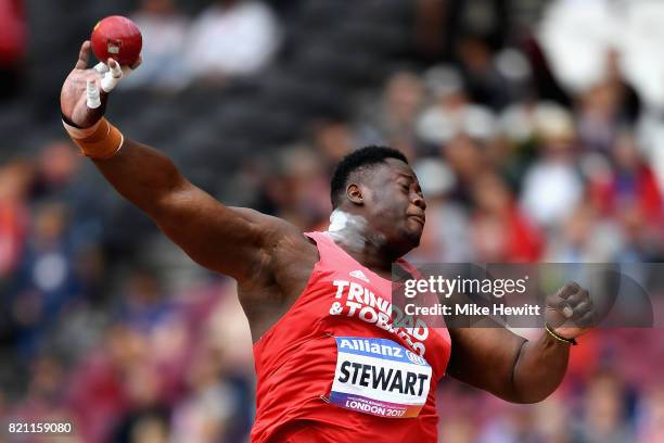 Akeem Stewart of Trinidad and Tobago competes in the Mens shot put F44 final during day ten of the IPC World ParaAthletics Championships 2017 at...