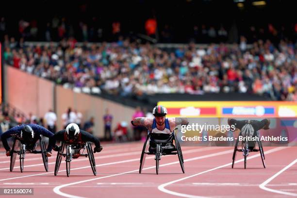 Mickey Bushell of Great Britain competes in the Mens 100m T53 final during day ten of the IPC World ParaAthletics Championships 2017 at London...