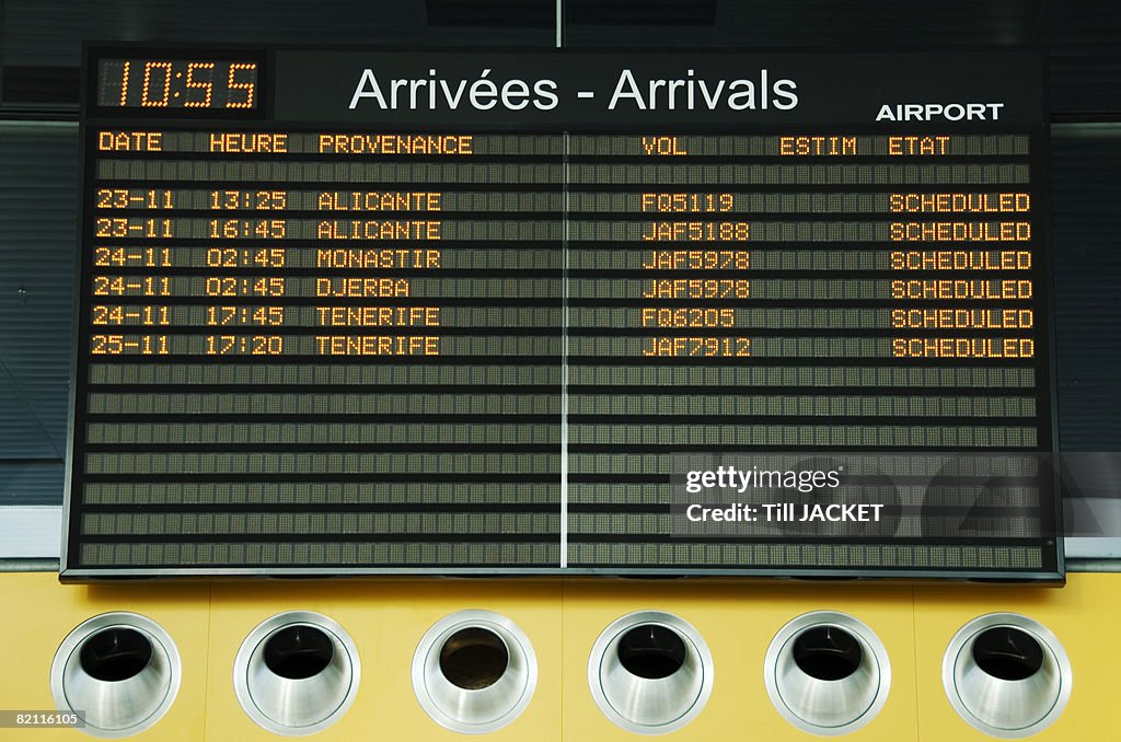 Airport arrivals board