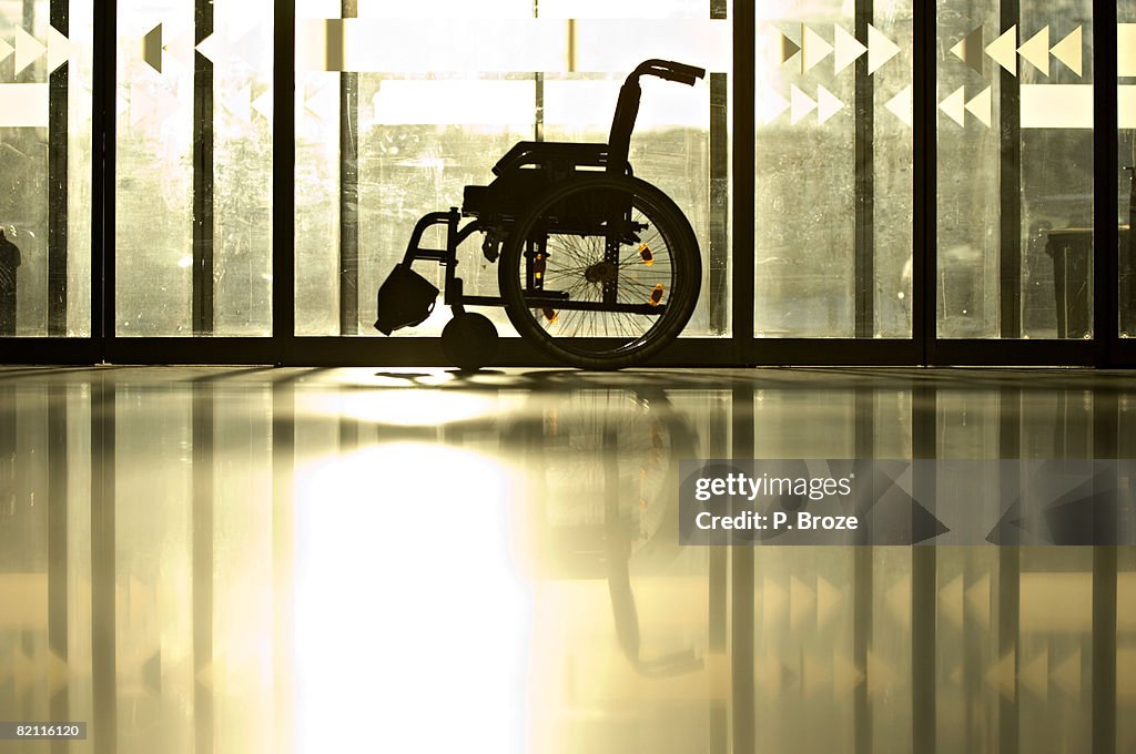 Wheelchair in a corridor of a hospital