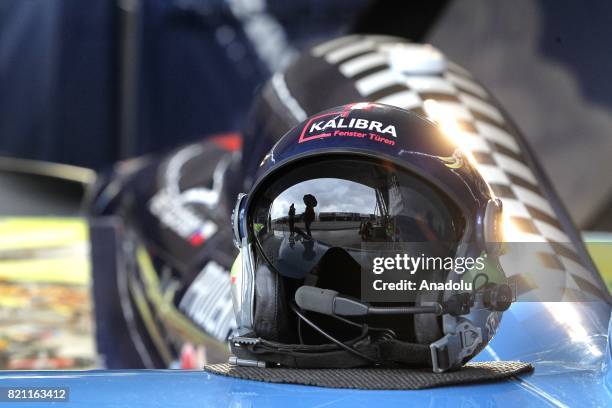 Helmet in a hangar of pilot Petr Kopfstein of the Czech Republic ahead race day at the fifth stage of the Red Bull Air Race World Championship 2017...
