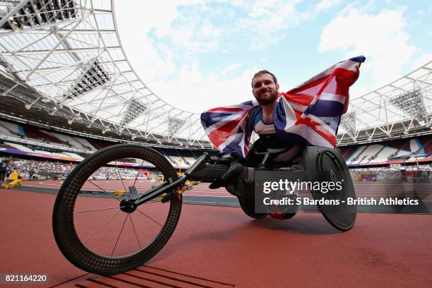 Mickey Bushell of Great Britain celebrates after winning silver in the Mens 100m T35 final during day ten of the IPC World ParaAthletics...