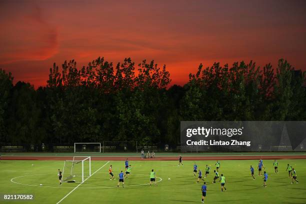 Team of FC Internazionale in action during the training session ahead of the 2017 International Champions Cup football match between Olympique...