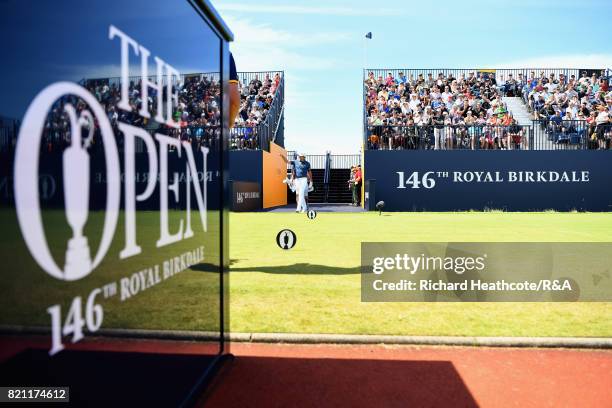 Ian Poulter of England walks to the 1st tee during the final round of the 146th Open Championship at Royal Birkdale on July 23, 2017 in Southport,...