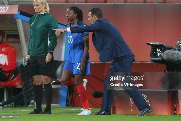 Kadidiatou Diani of France women, coach Olivier Echouafni of France women during the UEFA WEURO 2017 Group C group stage match between France and...
