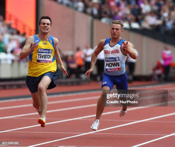 Jordan Howe of Great Britain Man's 100m T35 Final during World Para Athletics Championships at London Stadium in London on July 23, 2017