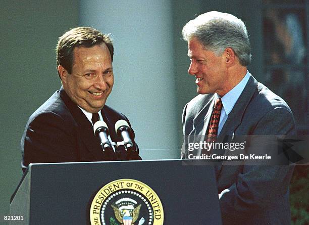 President Clinton and Deputy Secretary of the Treasury Lawrence Summers during a ceremony at the White House where he announced Secretary of the...