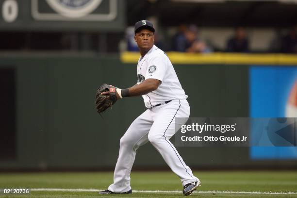 Adrian Beltre of the Seattle Mariners sets to throw against the Boston Red Sox on July 22, 2008 at Safeco Field in Seattle, Washington.